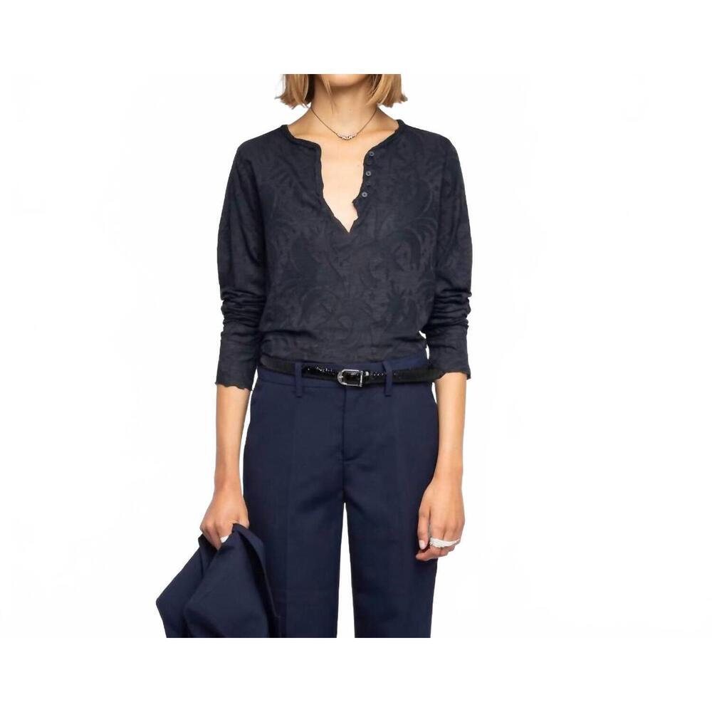 NEW NULL women's tuni long sleeved henley shirt in blue